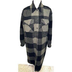 Roots Plaid Wool Blend Long Shacket Jacket Women's Size M Snap Button Front